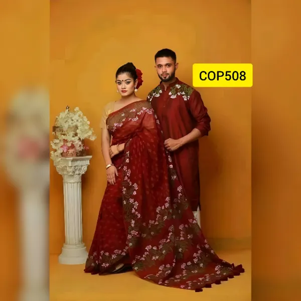 Black Printed Dhupian Silk Saree & Panjabi COP508