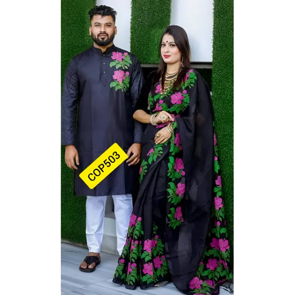 Black Printed Dhupian Silk Saree & Panjabi COP503