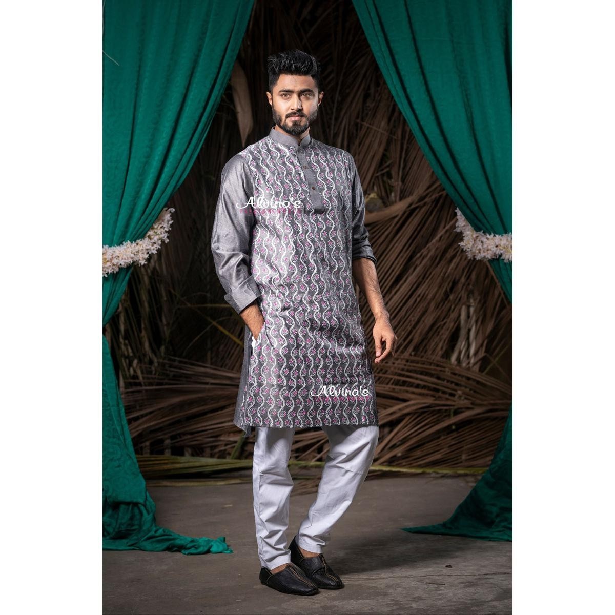 Fashionable Block Printed Dhupian Silk Panjabi ( PAN504 )