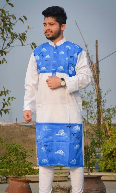 Fashionable Block Printed Dhupian Silk Panjabi ( PAN520 )