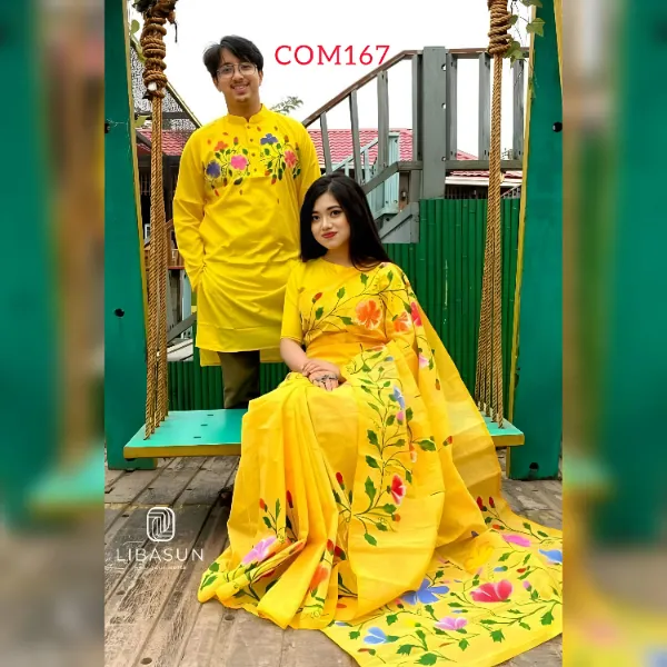 Hand Painted Half Silk Saree & Dhupian Panjabi Set  COM167