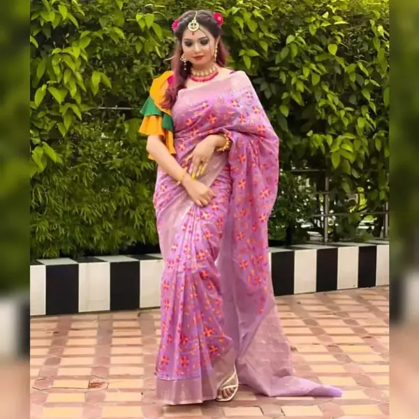 Fashionable Skin Printed Half Silk Saree ( SPK256 )