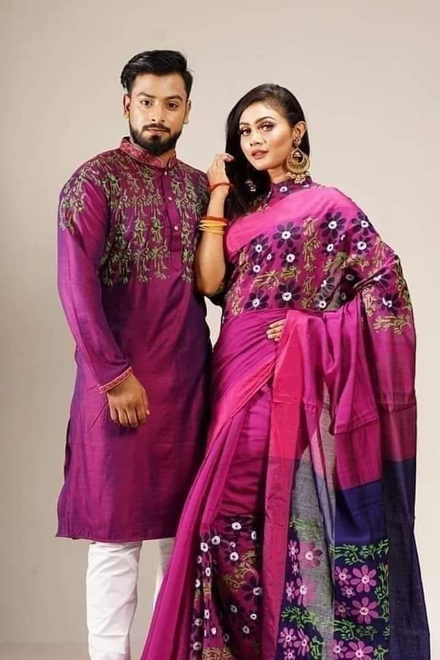 Block Printed Dhupian Silk Couple Set (  NEW239 )