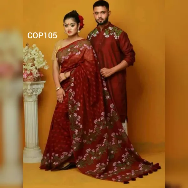 BLACK Painted Half Silk Saree & Panjabi COP105