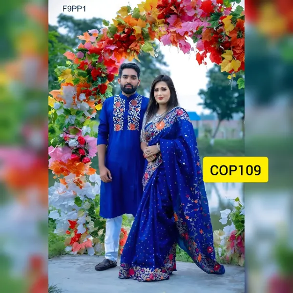 BLACK Painted Half Silk Saree & Panjabi COP109