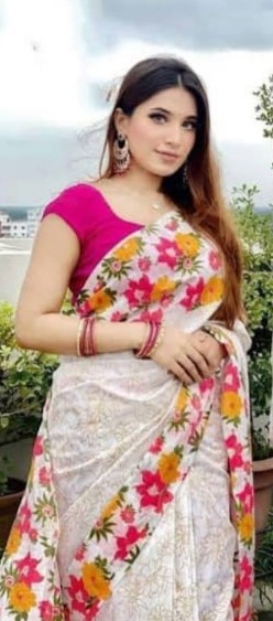 Fashionable Skin Printed Half Silk Saree ( SPK257 )