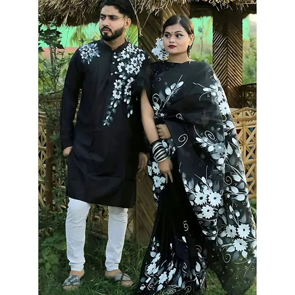 Hand Painted Half Silk Saree & Dhupian Panjabi Set  COM166