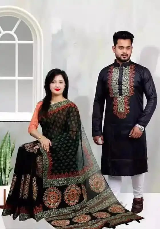 Block Printed Dhupian Silk Couple Set (  NEW239 )
