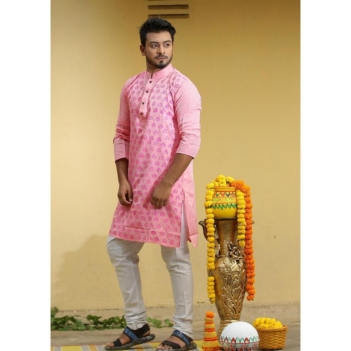 Fashionable Block Printed Dhupian Silk Panjabi ( PAN501 )