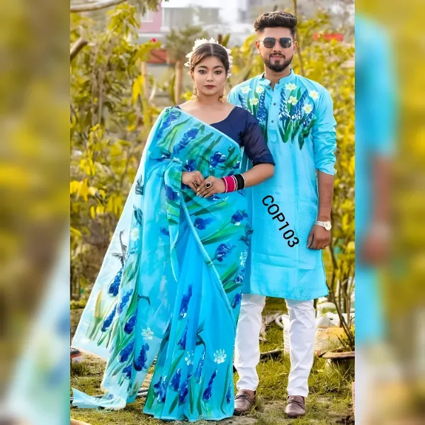 Hand Painted Half Silk Saree & Dhupian Panjabi Set CUP103