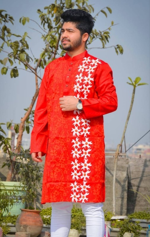 Fashionable Block Printed Dhupian Silk Panjabi ( PAN517 )