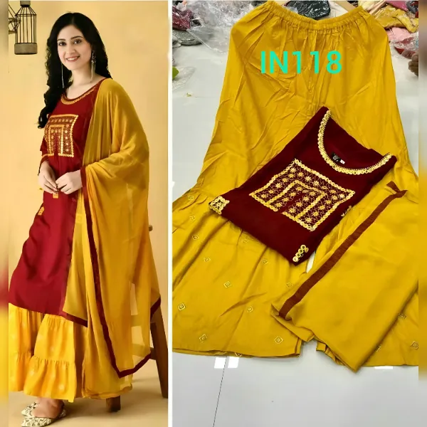 Three Piece stitched Gharara Readymade Dress For Women IN118