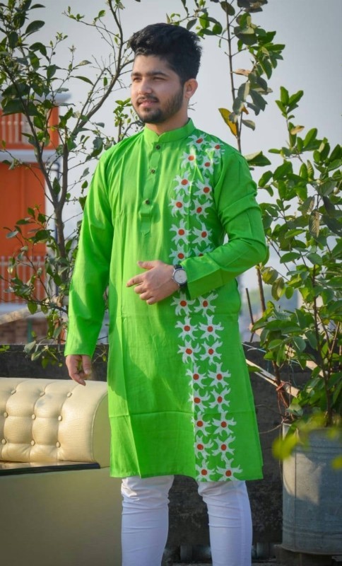 Fashionable Block Printed Dhupian Silk Panjabi ( PAN522 )