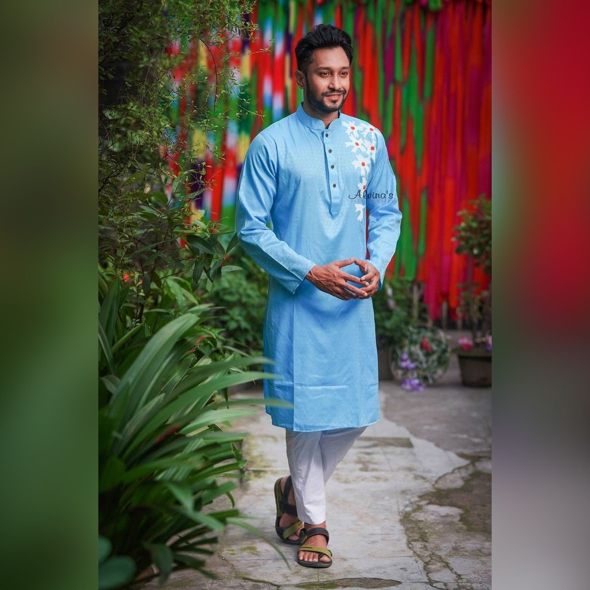 Fashionable Block Printed Dhupian Silk Panjabi ( PAN503 )