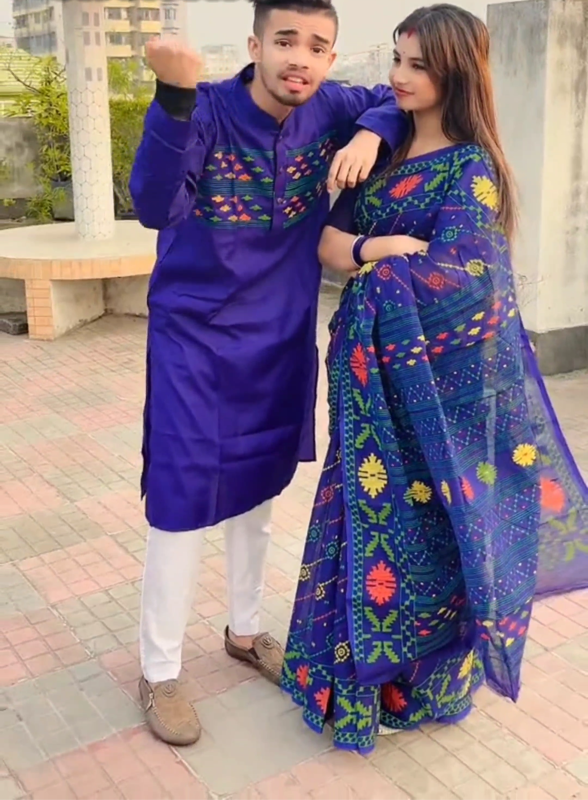 Block Printed Dhupian Silk Couple Set (  NEW259 )