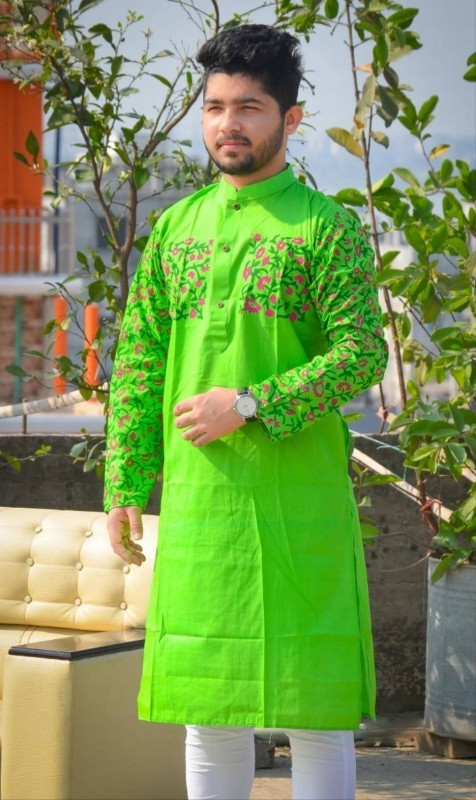 Fashionable Block Printed Dhupian Silk Panjabi ( PAN518 )