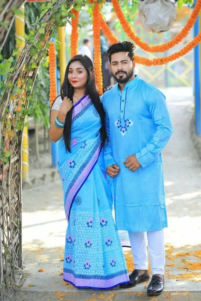 Block Printed Dhupian Silk Couple Set (  NEW239 )