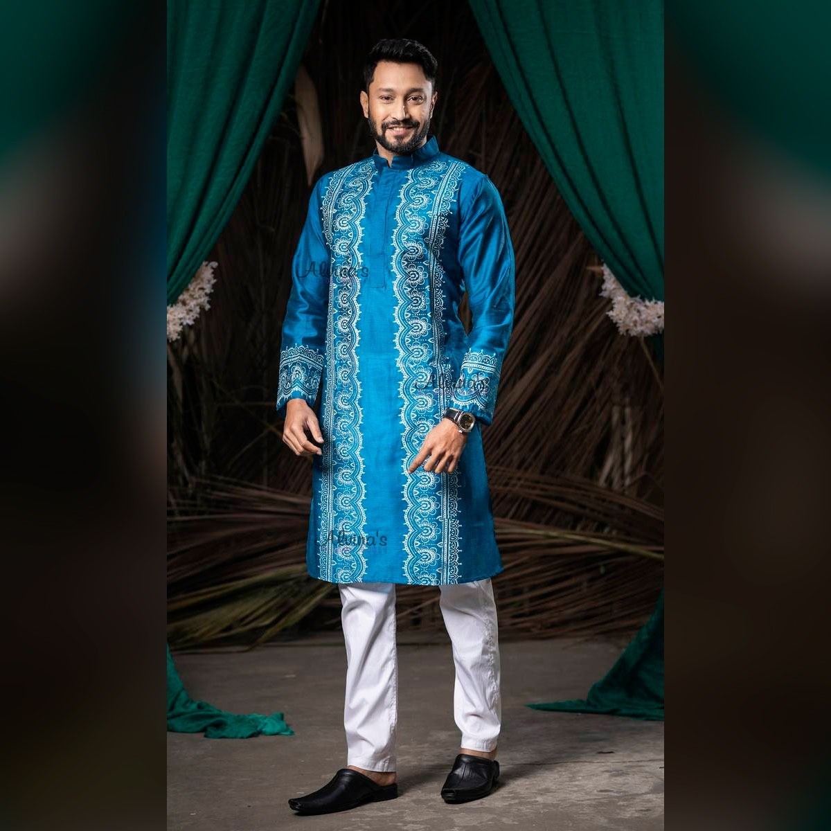 Fashionable Block Printed Dhupian Silk Panjabi ( PAN507 )
