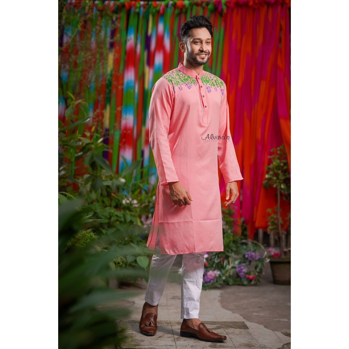 Fashionable Block Printed Dhupian Silk Panjabi ( PAN502 )