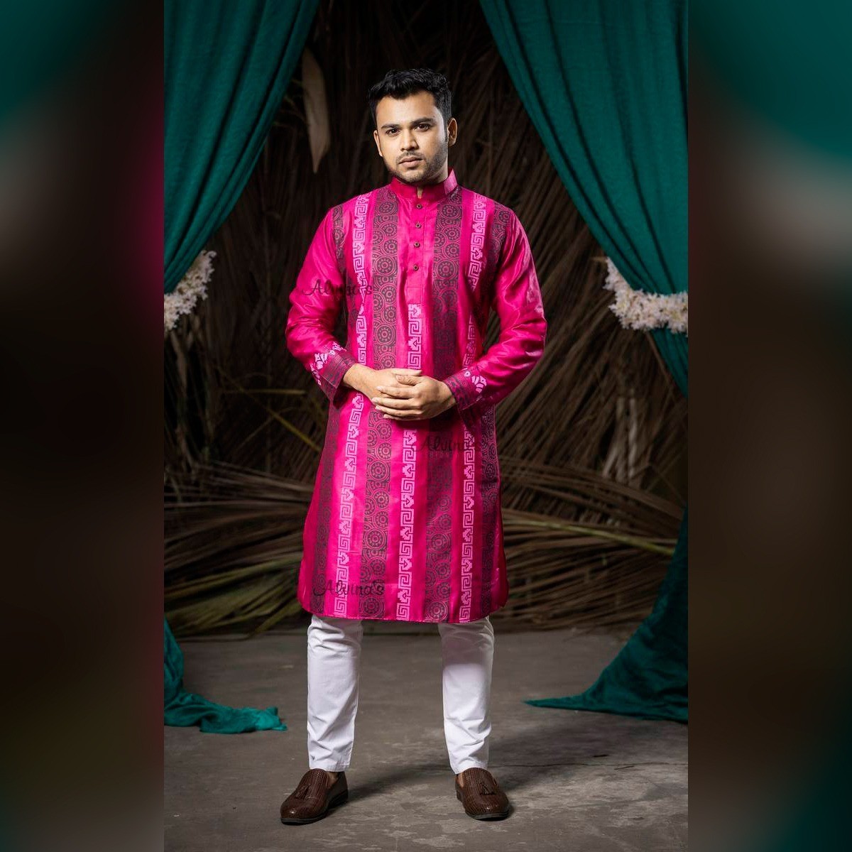 Fashionable Block Printed Dhupian Silk Panjabi ( PAN506 )